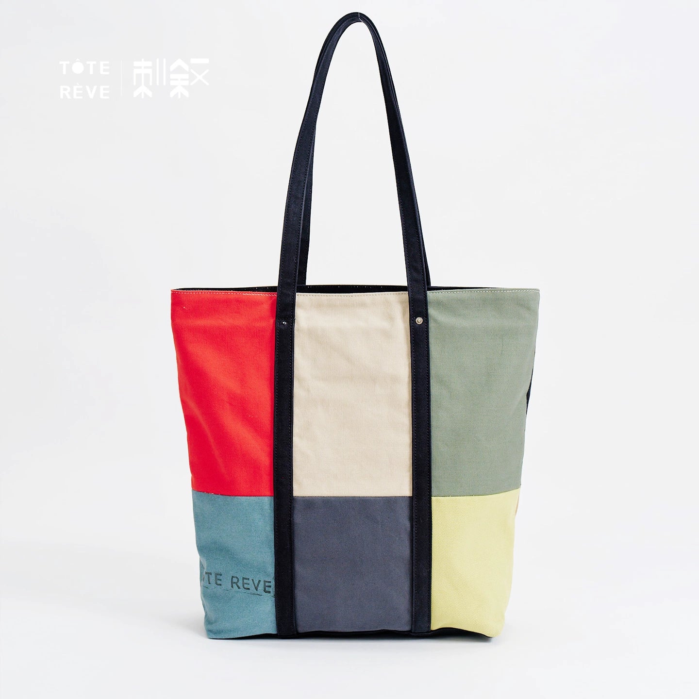 Teto Reve thorn narrative, retro contrasting color splicing temperament commuter designer Rubik's cube color matching canvas tote bag