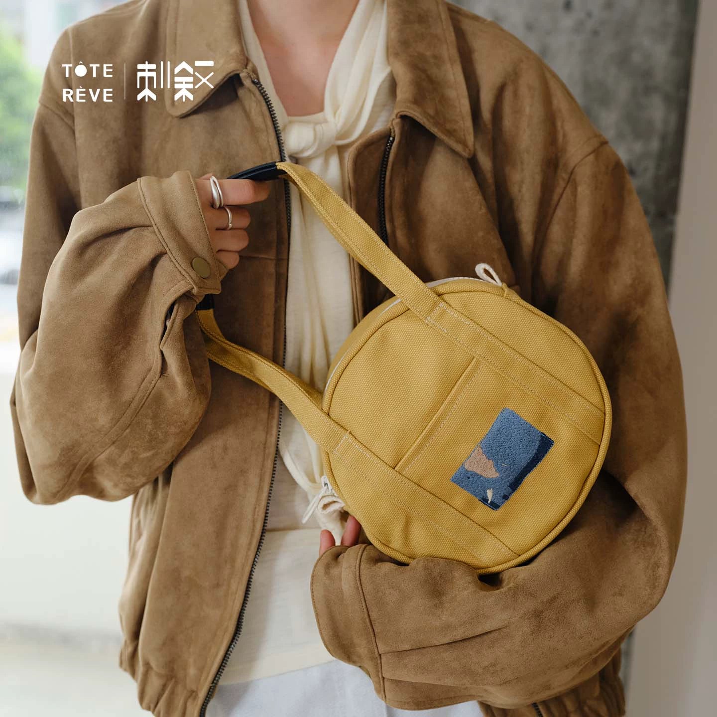 Teto Reve, designer temperament canvas bag, exquisite commuting relaxation round tote bag